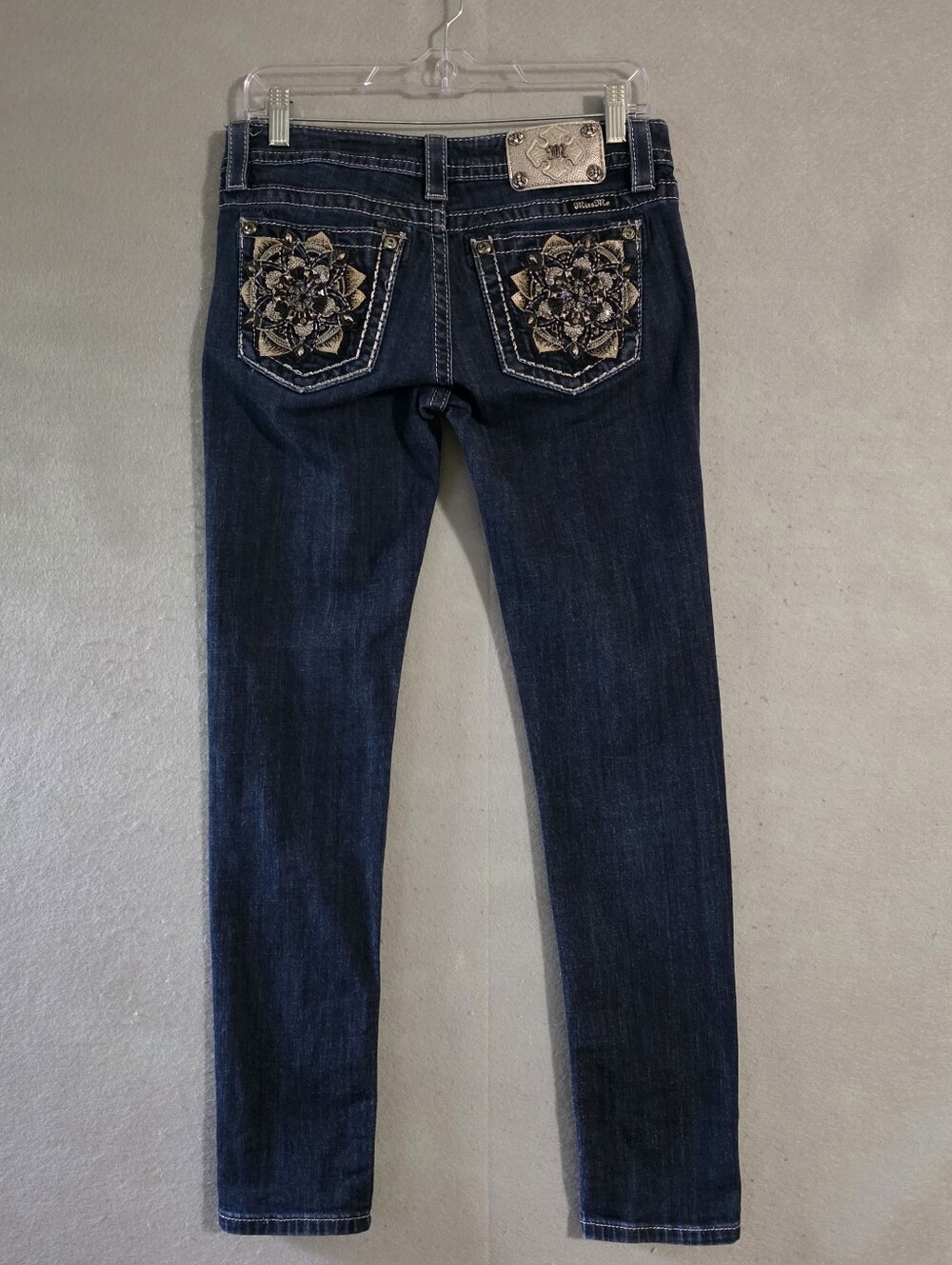 Miss Me Low Rise Floral Rhinestone Signature Skinny Jeans JP7085S2 Size 28 - Picture 8 of 10